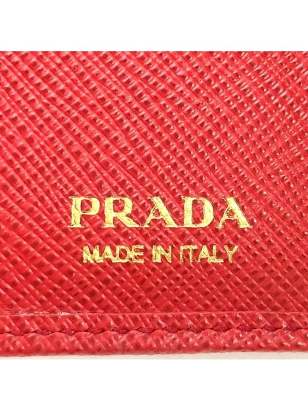 Prada Saffiano Metal Logo Leather Red Bifold Wallet Gold